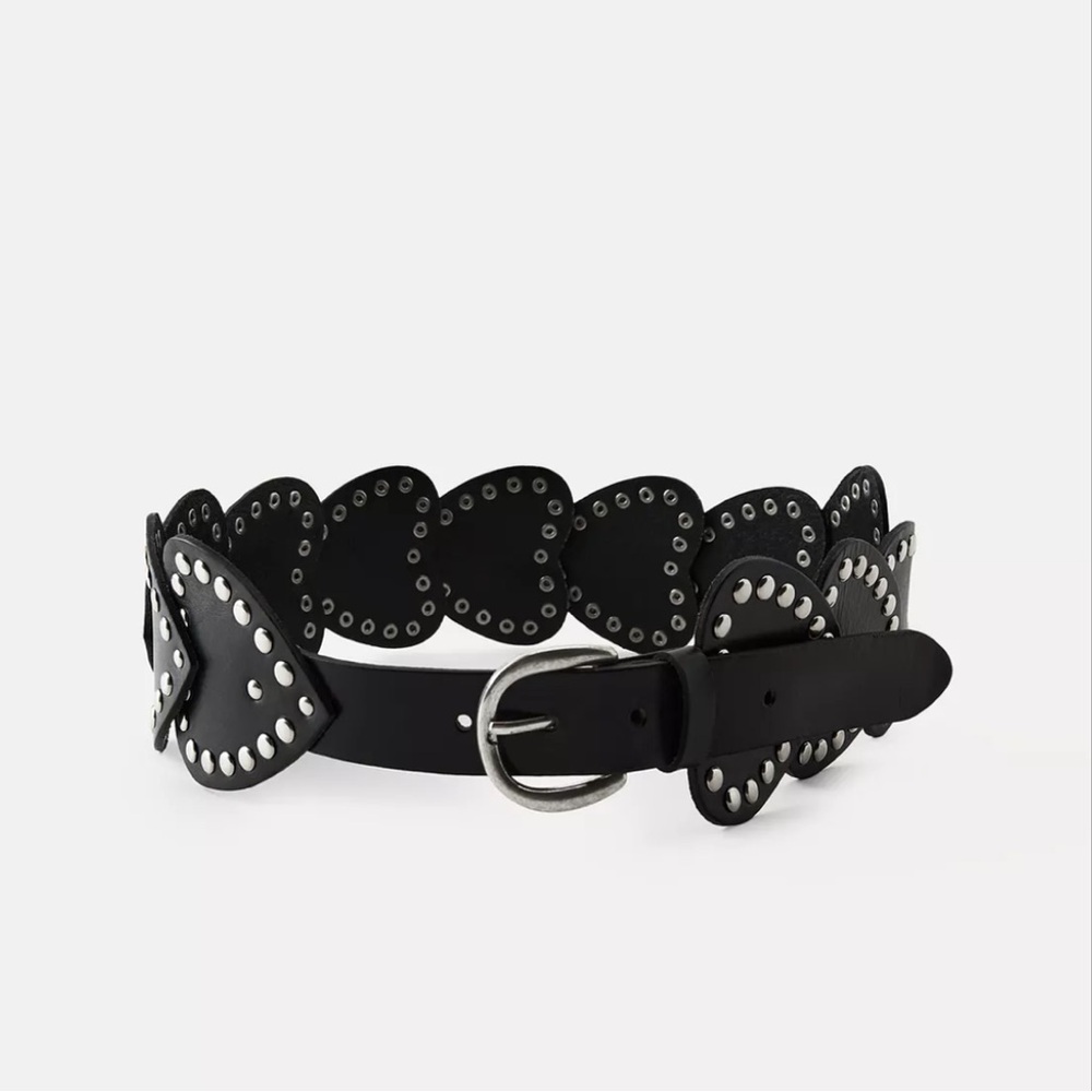 ZARA Studded Heart Leather Belt NWT